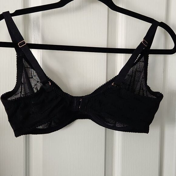 Savage X Fenty Flocked Logo Unlined Demi Bra Black Mesh Size 36DD Gold Hardware - Picture 6 of 11